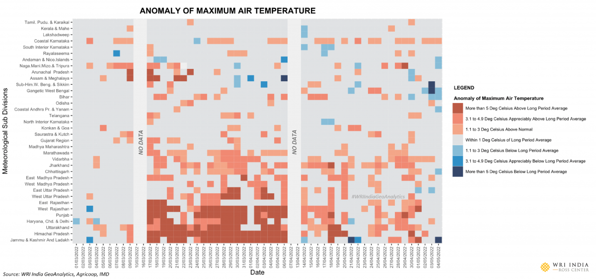 Chart shows meteorological subdivision-wise anomaly of maximum air temperature.