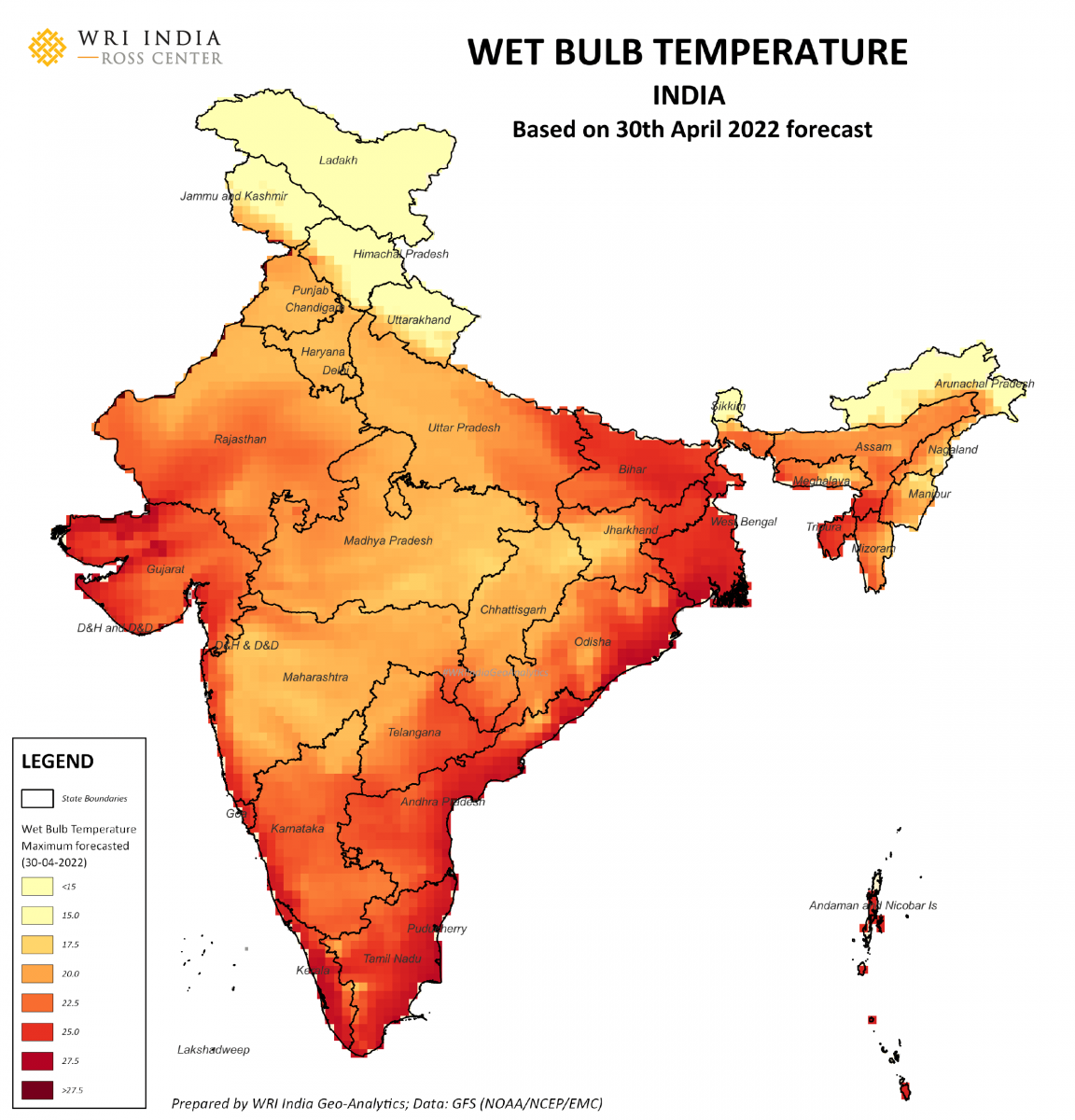 Map shows forecasted wet-bulb temperature for April 30.