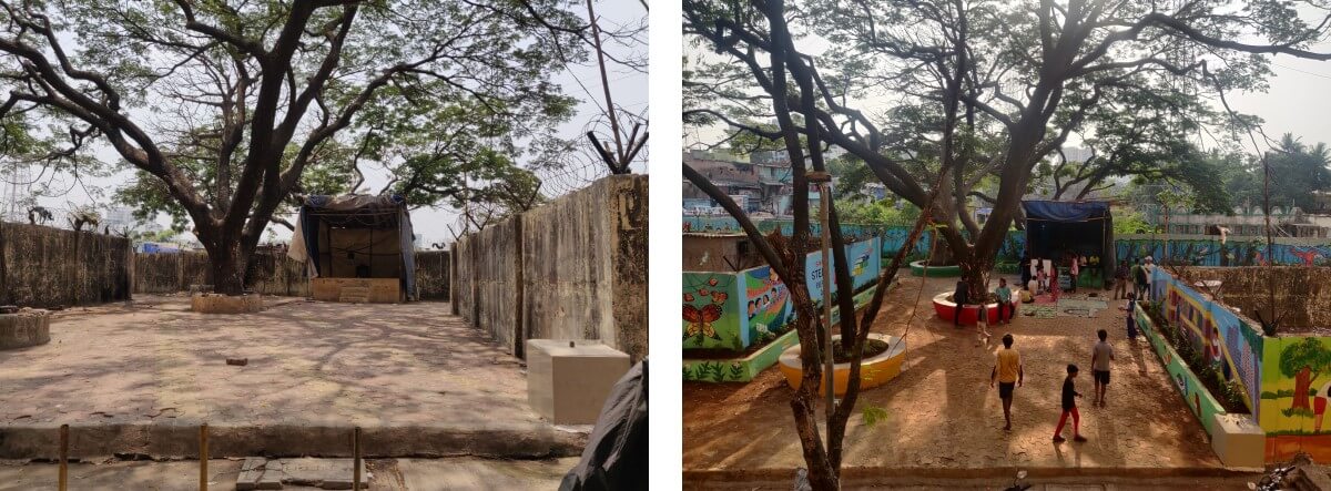 Transforming a derelict space in Lallubhai compound into a green and accessible community area. Photo by Shruti Maliwar/WRI India.