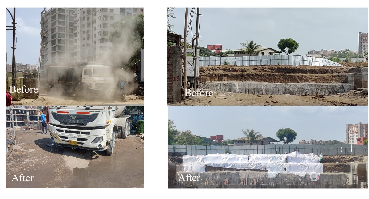 Mitigation of dust resuspension using wet processes and covering open surfaces during windy conditions (Pilot intervention implemented under SCAP Surat). Photo by Gaurav Tomar/WRI India.