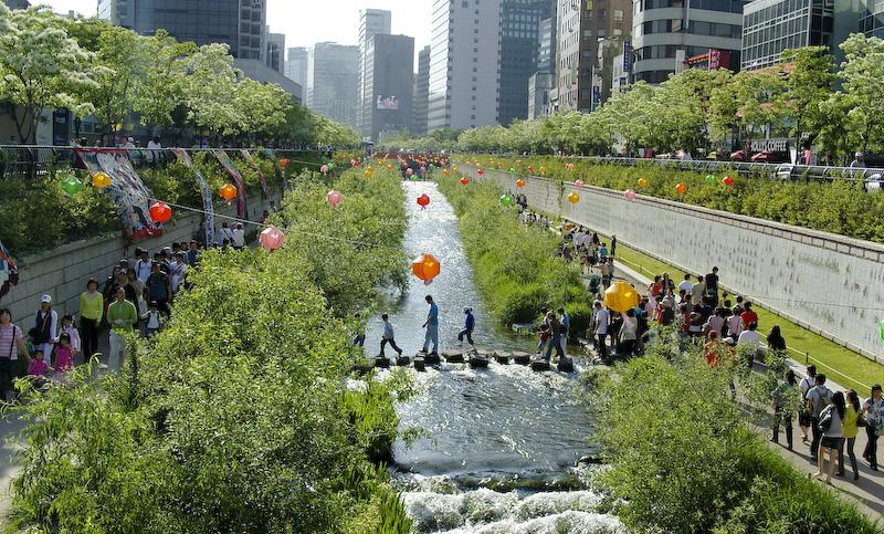 Figure 5 The ecologically restored Cheonggyecheon stream, Seoul. Photo by Michael Sotnikov/flickr