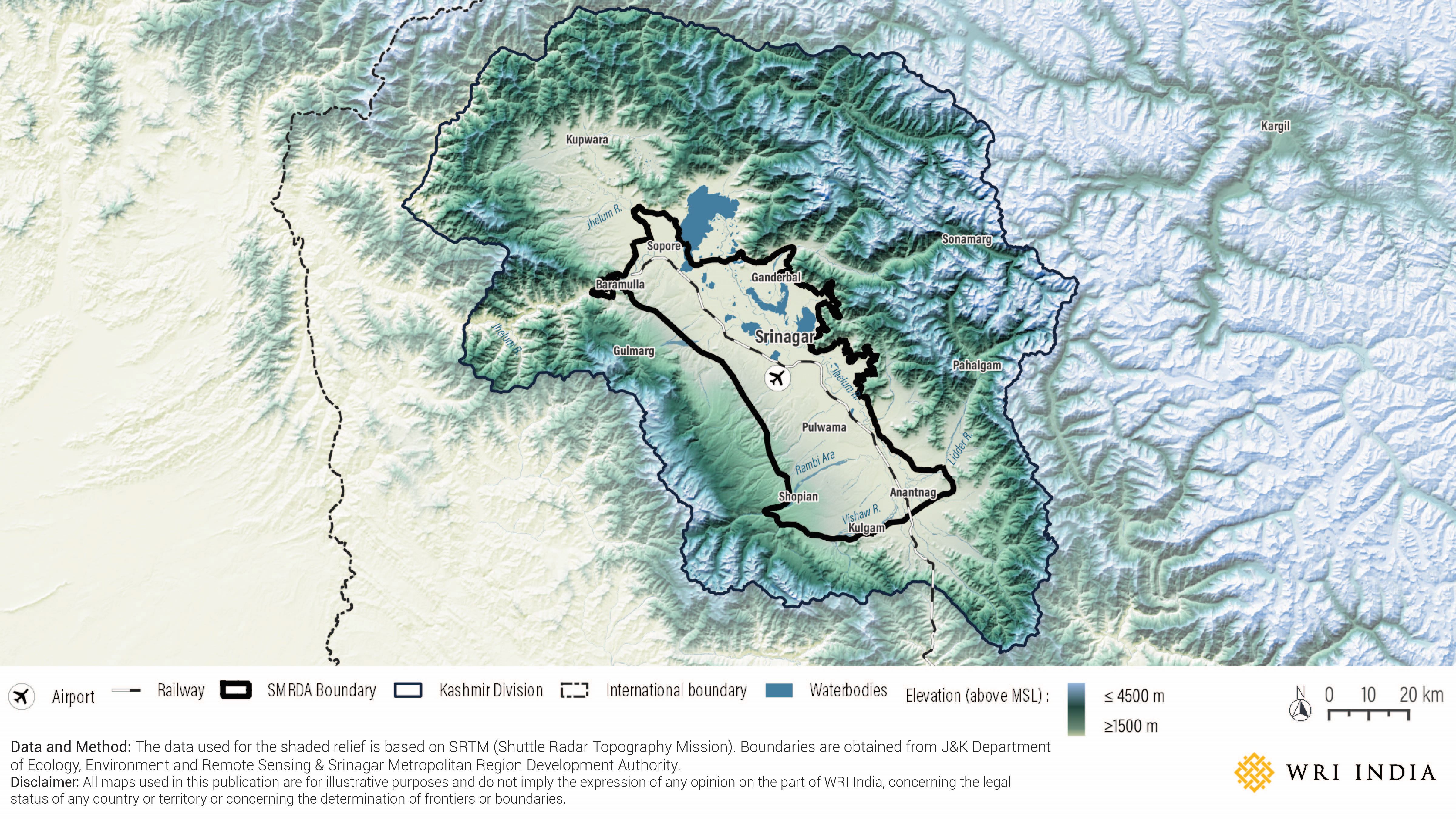 Srinagar regional context and Srinagar Metropolitan Region Development Authority (SMRDA) Jurisdiction