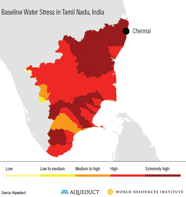 Baseline water stress in Tamil Nadu, India