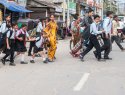 School children cross road