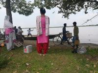 Ramhari char: Nurses waiting for a boat to take then to the sub-centre where they work.