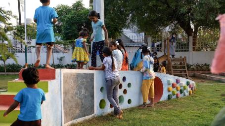 Redesigned underused spaces for play for girls and young children in a park in Warangal