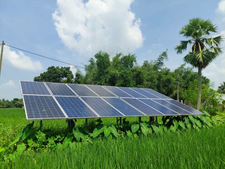 Solar PV panels supplying power to irrigation pumps in Hooghly district, West Bengal