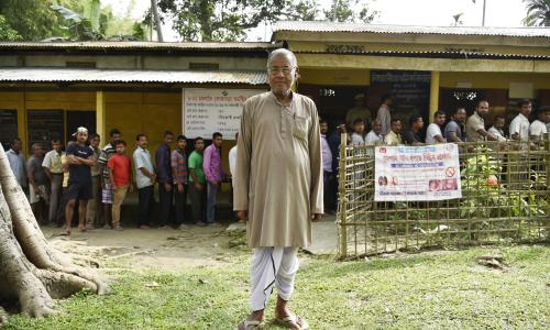 Nalbari Man Votes at Polling Booth