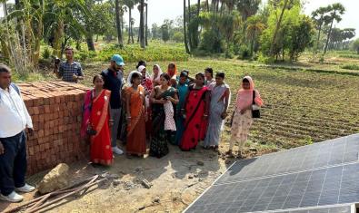 JEEViKA didis (SHG members) during a field visit to a house of a solar energy beneficiary. Photo by Purpose.