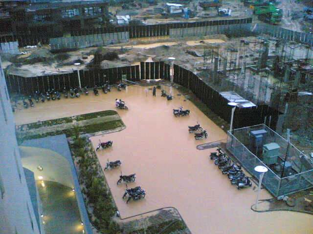 Flooded parking lot, Bengaluru and road, Mumbai
