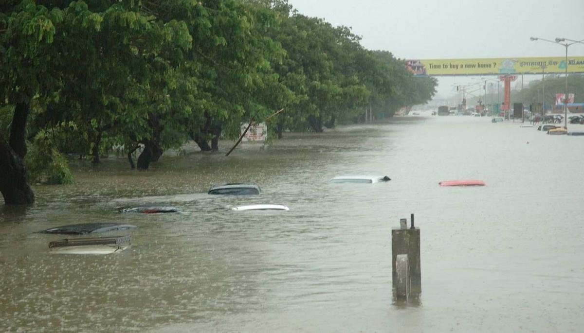 Flooded parking lot, Bengaluru and road, Mumbai